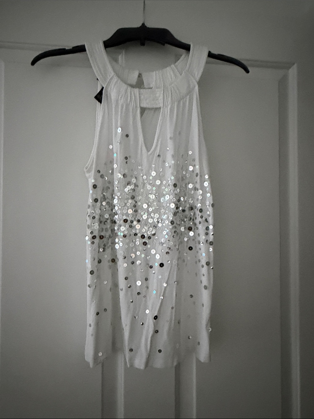 INC International Concepts White Sequin Keyhole Tank